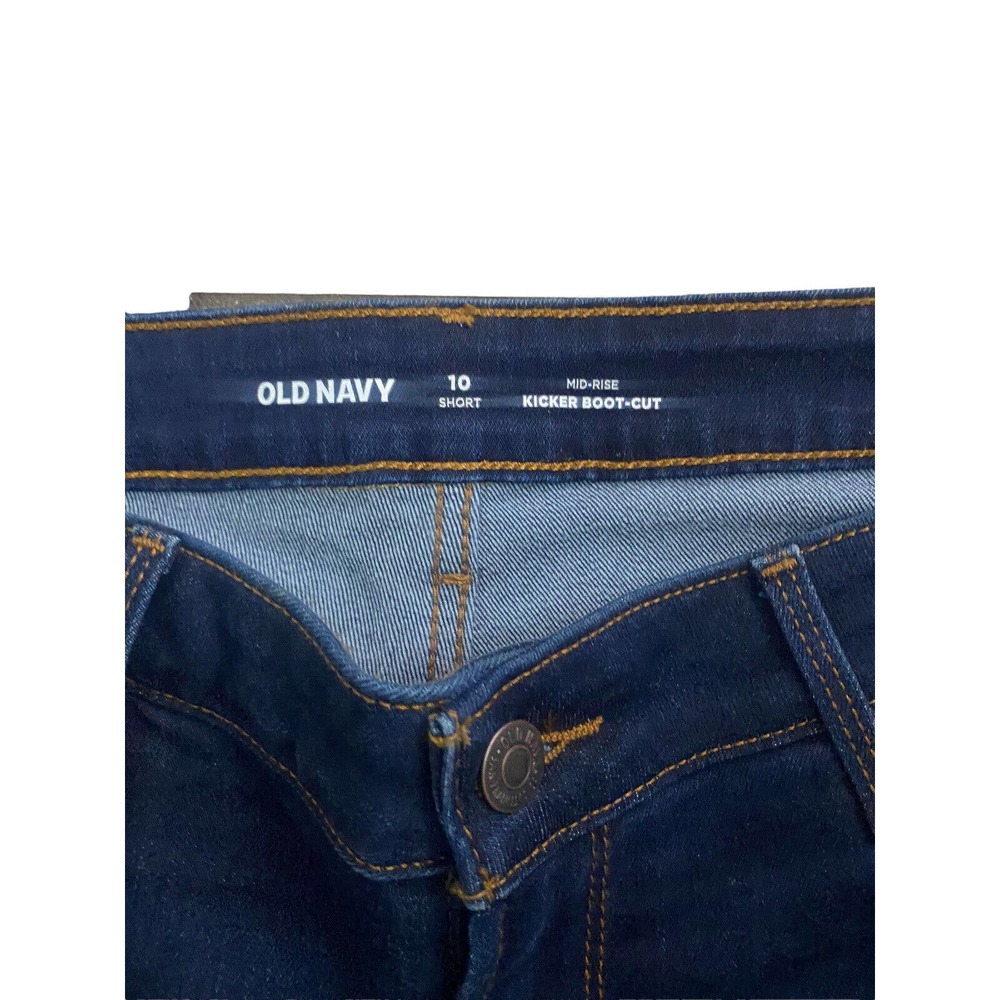 Old Navy Kicker Boot Cut Women Size 10 Short Blue Dark Wash Denim Mid Rise Jeans - Picture 5 of 7